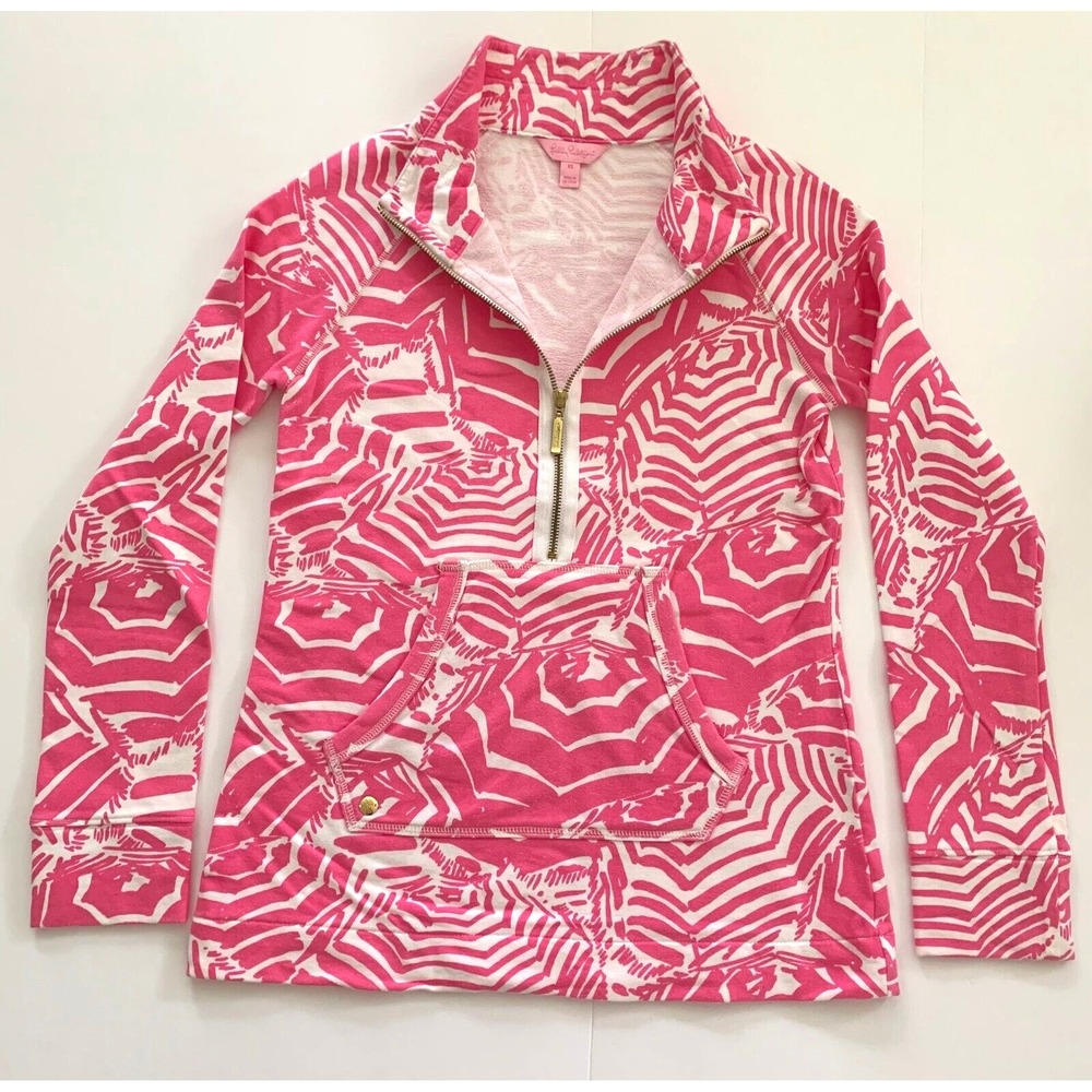 Lilly Pulitzer Skipper Half Zip Popover Sweatshirt Top XS‎ Cabana Boy Umbrellas